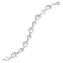 Sterling Silver Cut Out Paw Print Design Link Chain Bracelet - £59.86 GBP