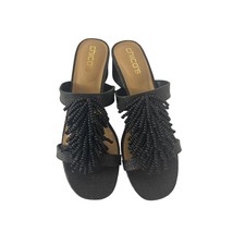 Chicos Womens Beaded Fringe Sandals Size 7 M Black Synthetic Block Heel - £36.05 GBP