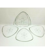4 Snowflake Vintage Clear Glass Snack Tray Triangle Plates with Cup Holder - $21.00
