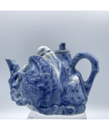 Vintage Blue &amp; White Porcelain Teapot Shou Xing God of Longevity Buddha ... - $28.86