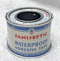 Vintage Saniseptic Medical Adhesive Plaster Tape Tin 1 3/4 x 1 1/4 Inch - £7.39 GBP