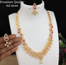 Indien Bollywood Style Zircone Ad Plaqué Or Bijoux Chaîne Collier Delicat Rouge - £66.77 GBP