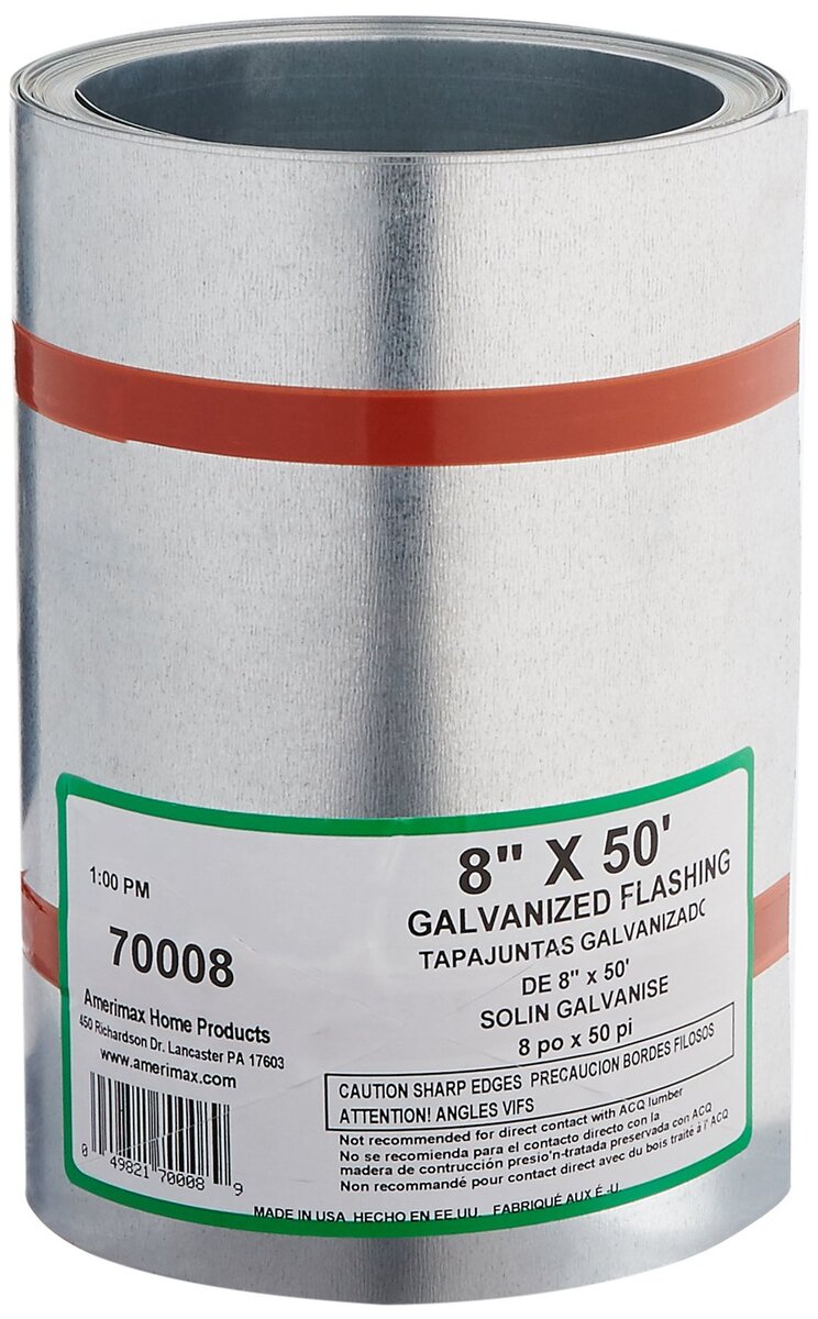 AMERIMAX HOME PRODUCTS 70008 8-Inch x 50-Feet Galvanized Flashing, Mill - $65.15