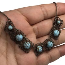 vintage spider turquoise filigree Silver Tone necklace  15” - £51.76 GBP