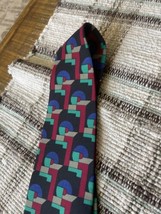 Halston USA Neck Tie 80s Retro Geometric Ugly Designer Fun Men Silk Vintage - £21.33 GBP
