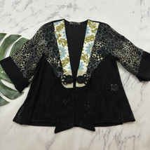 Spencer Alexis Kimono Blouse Top Size M Black Cream Silk Blend Floral Ja... - $33.65