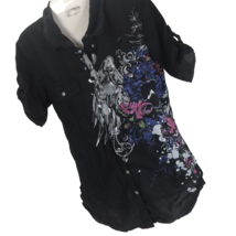 Boho Top Dolled up by fang Button down Black Floral Rockabilly Pinup - £15.77 GBP