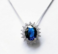 1.25CT Oval Cut Blue Saphire 14K White Gold Over Diana Women&#39;s Party Pendant - £86.30 GBP