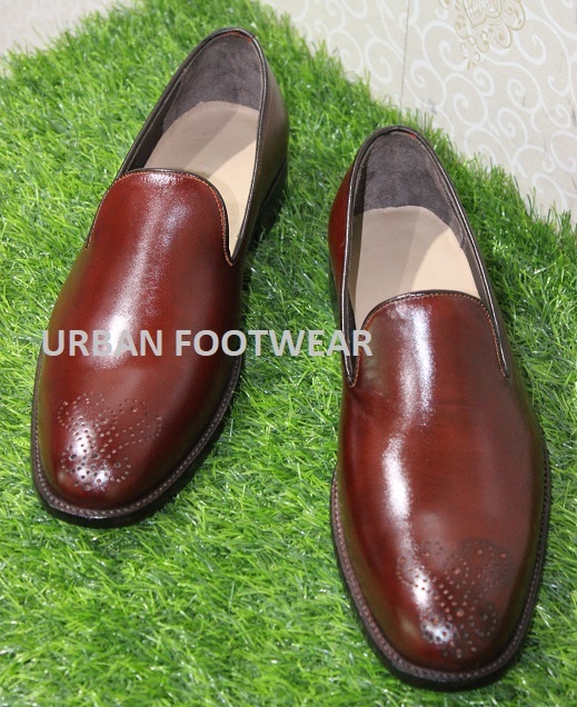 Men's Handmade Leather Shoes Burgundy Leather Slip on Loafer Boots