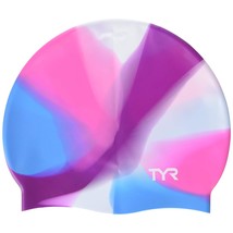 TYR Tie Dye Silicone Swim Cap Youth, Pink Purple Blue, NA - £27.37 GBP
