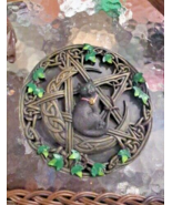Black Cat Pentagram Pentacle Moon Celtic Knots Wall Plaque Wiccan Halloween - £15.69 GBP