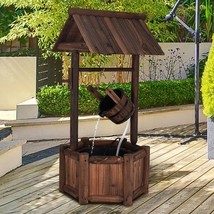 Outdoor Patio Garden Solid Wood Wishing Well Water Fountain with Pump - $4,566.11 MXN