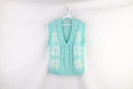 Vintage 70s Streetwear Womens Medium Chunky Cable Knit Snowflake Sweater Vest - £35.79 GBP