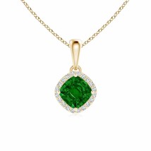 Authenticity Guarantee 
ANGARA Sideways Cushion Emerald and Diamond Halo Pend... - £1,231.12 GBP