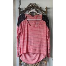 Material Girl Womens Top Sz L Orange &amp; White Striped Stretch Open Back L... - €11,98 EUR