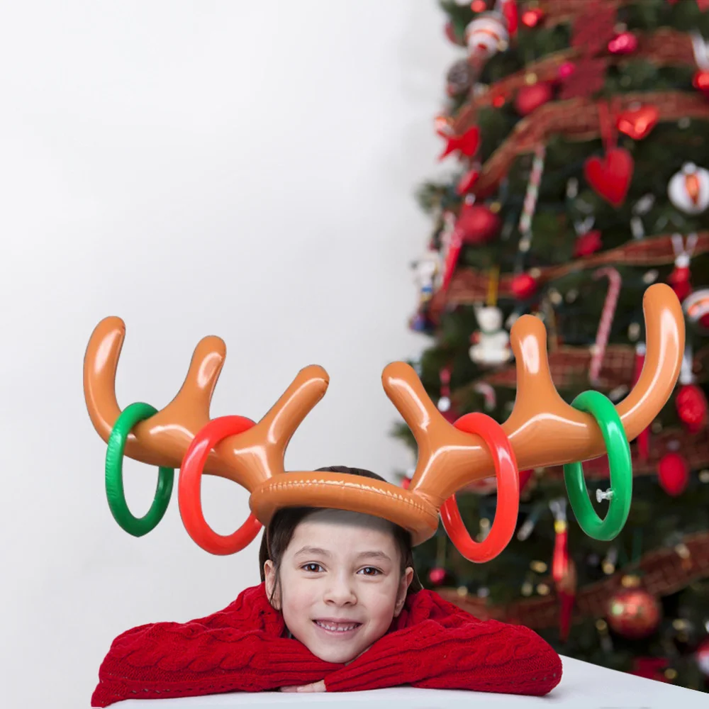 Funny Christmas Game Inflatable Santa Funny Reindeer Antler Hat Ring Toss New - £10.89 GBP