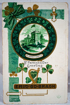 Antique Embossed Postcard St Patrick&#39;s Day Blarney Castle Erin Go Bragh - £3.98 GBP