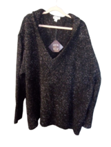 Ava &amp; Viv V-Neck Tinsel Long Sleeve Sweater Size 2x (20W/22W) Black/Silv... - $19.79