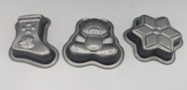 3 Non-stick Mini Cake Pans Teddy Bear X-mas Stocking &amp; Star Molds Baking... - $103.38 MXN