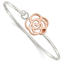 Silver Rose-tone Polished Flower Bangle QB1135 - £69.89 GBP