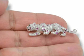 Panther Brooch Pin In 14K White Gold Plated 2.00 Ct Round Cut Real Moissanite - £236.35 GBP