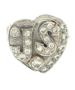 14k Oro Bianco &quot; Js &quot; Diamante Cuore Placca Misura Anello 3.75 Vintage S... - $1,259.23