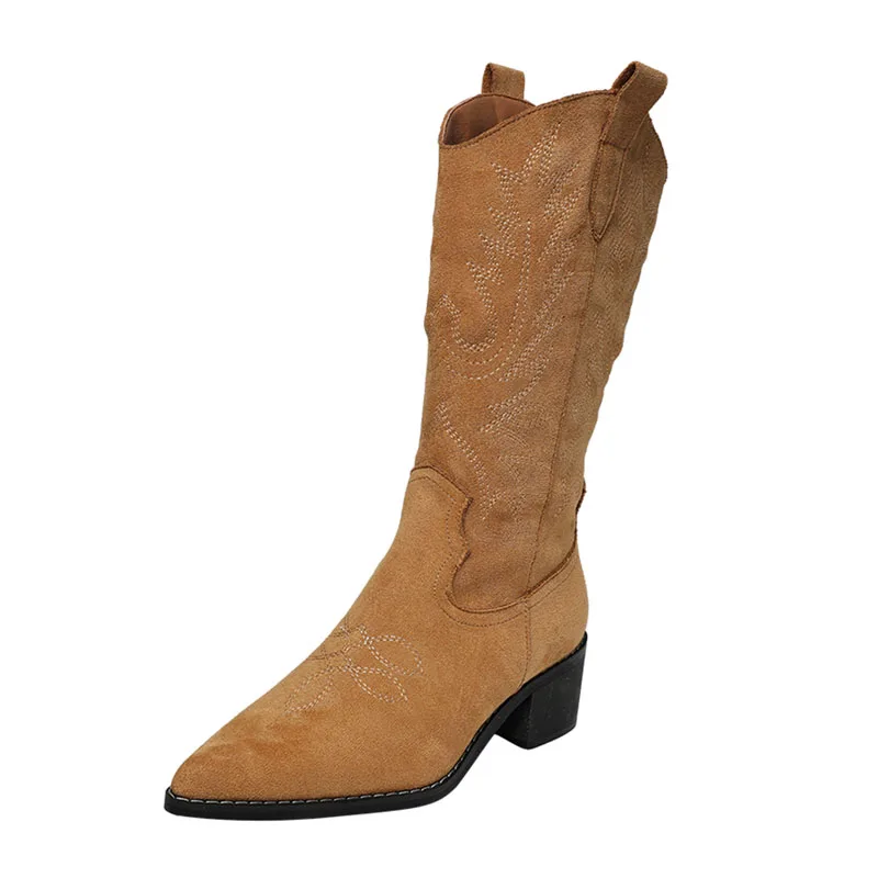Embossed   Western girl boy Boots Women Pointed Toe  Knee High Boots Slip on Emb - £105.29 GBP