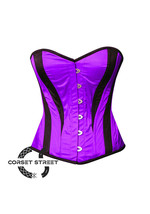 Purple and Black Satin Burlesque Costume Overbust Corset Top - £62.53 GBP