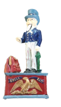 Mechanical Coin Bank Vintage Uncle Sam Cast Iron  with the plug - $15.04