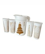 Tupperware Treeful Tidings Pitcher &amp; 4 Tumbler Set White and Gold Christ... - €30,63 EUR