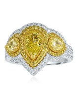 GIA 2.29 Ct Pear Shaped Fancy Yellow Diamond Halo Engagement Ring 18k Gold - $10,732.84 CAD