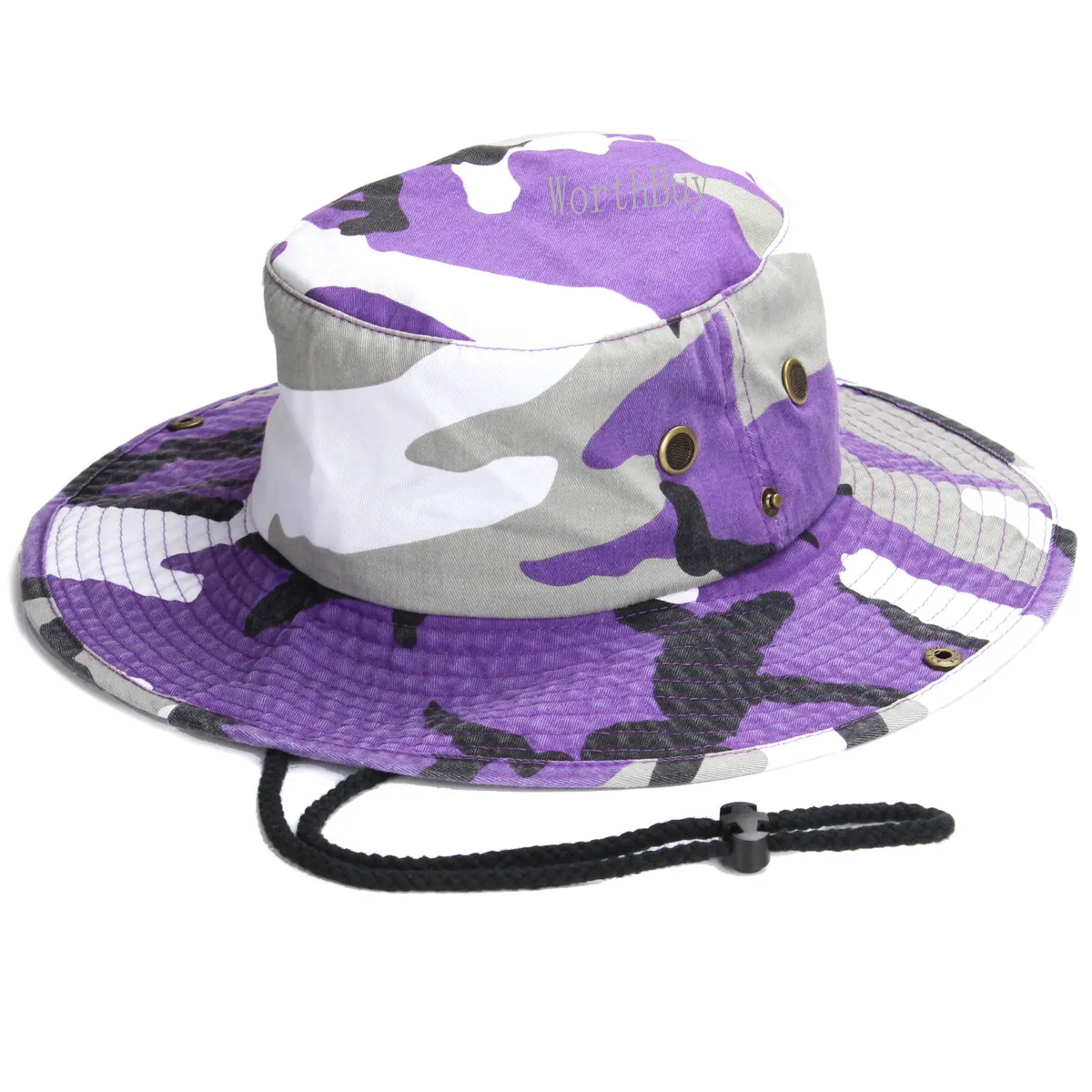 Boonie Bucket Hat Cap 100% Cotton Fishing Safari Summer sun (violet camo) S/M - £11.73 GBP