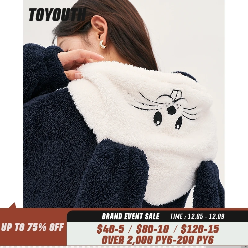 Toyouth Women Plush Hooded Sweatshirt  Winter Long Sleeve Loose Hoodie 3D Cute   - £102.79 GBP