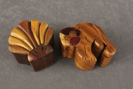 Vintage 2PC Lot Hand Crafted WOOD Toys Puzzles Scallop Shell &amp; Monkey - £20.58 GBP