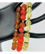 Earth Colors Glass 3 Strand Bracelet Handcrafted Antique Gold  Amber Red... - £23.69 GBP