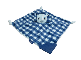 BooginHead blue checked elephant baby security blanket lovey teether pac... - $8.23