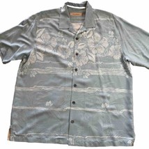 Tommy Bahama Shirt Men’s XL Button Up Hawaiian Floral Print Silk Blue SS Collar - £13.93 GBP