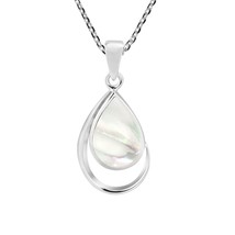 Classic Teardrop Mother of Pearl Inlay .925 Sterling Silver Pendant Necklace - £17.96 GBP