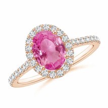 Authenticity Guarantee 
Oval Pink Sapphire Halo Ring with Diamond Accents in ... - £1,562.78 GBP