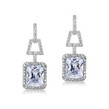 4Carat Rectangle Sterling Silver Sparkly CZ Crystal, Hook Earrings, Created Diam - £44.17 GBP
