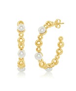 Gold Plated Sterling Silver FWP and Beaded 30mm Open Hoop Earrings - $156.39 CAD