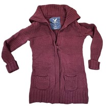 American Eagle Cardigan Womens Small Maroon Wool Blend Knit Long Sleeve ... - $24.99
