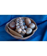 Vintage Monkey Pod Hand Crafted Bowl with Wooden Fruit - Hawaii - €25,06 EUR