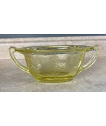 Yellow glass Handled Condiments Bowl With Beautifull Patterned Relief Work - $16.12 CAD