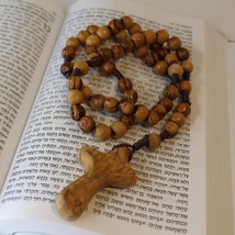 9-10mm Beads, Olive Wood Cross Beaded Necklace, Handmade Smooth Round Prayer Bea - £31.81 GBP