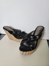 Wedge Sandals Cork Multicolor Womens Black Straps Size 6.5 Kayloon - £19.55 GBP