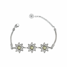 Filigree Art Citrine Gemstone Star Figured Women Silver Link Bracelet - Elegant - £54.82 GBP