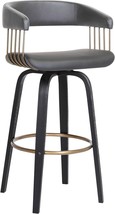 Benjara Stool Maya 26 Inch Swivel Counter Chair, Faux Leather, Wood, Gray, Bronz - £247.42 GBP