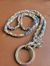 Vera Bradley Key Chain ID Clip Holder Lanyard Strap Cloth Insert Rainbow Weave - £7.78 GBP