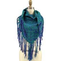 Vtg 80s 80s Stijfselkissie Green/Cobalt Blue Purple/Blue Fringe Shawl Tr... - $60.59